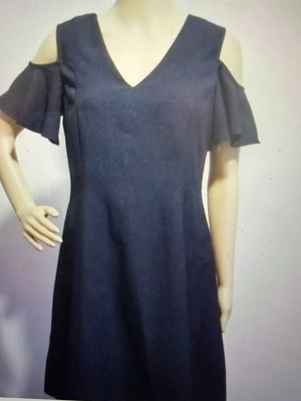 Classic Black V-Neck Cold-Shoulder Dress- NWT - Size- 16